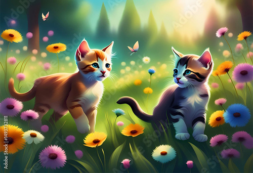 Kätzchen auf einer Sommerwiese