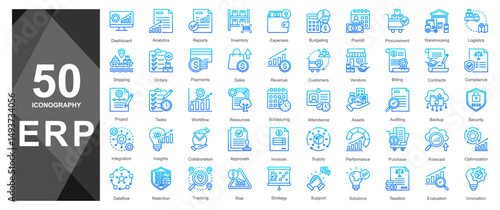 Line icons with blue gradient for ERP and enterprise systems.    