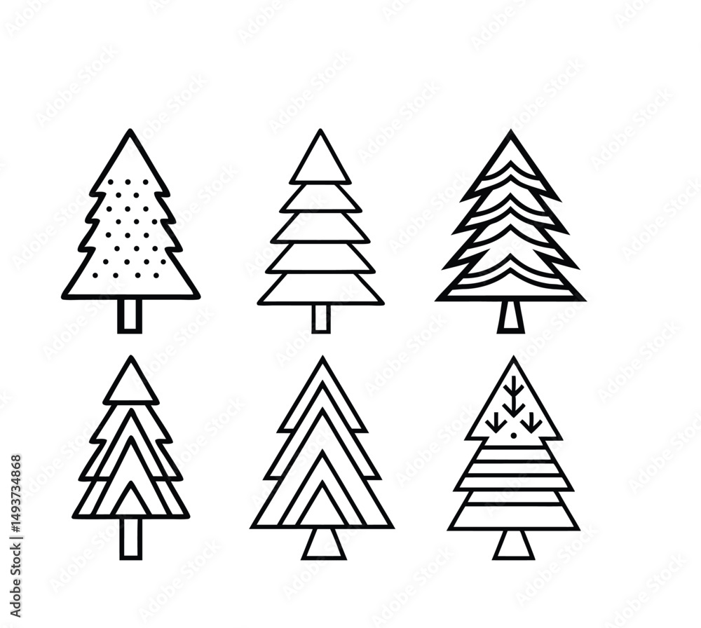 Stylized Pine Tree Illustrations, Unique Black & White Graphic Art Collection Stylized Pine Tree Illustrations, Unique Black & White Graphic Art Collection
