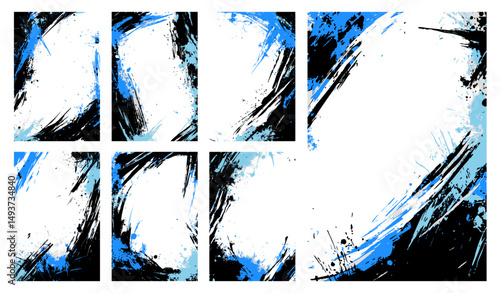 Set of edgy graffiti-style vector borders frames in vibrant pink and cyan. Ideal for urban, street art, or modern design projects.