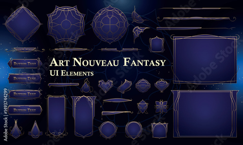 Set of Art Nouveau Fantasy Elements for user interface, poster, video. Fantasy magic HUD. Template for rpg game interface. Vector Illustration EPS10