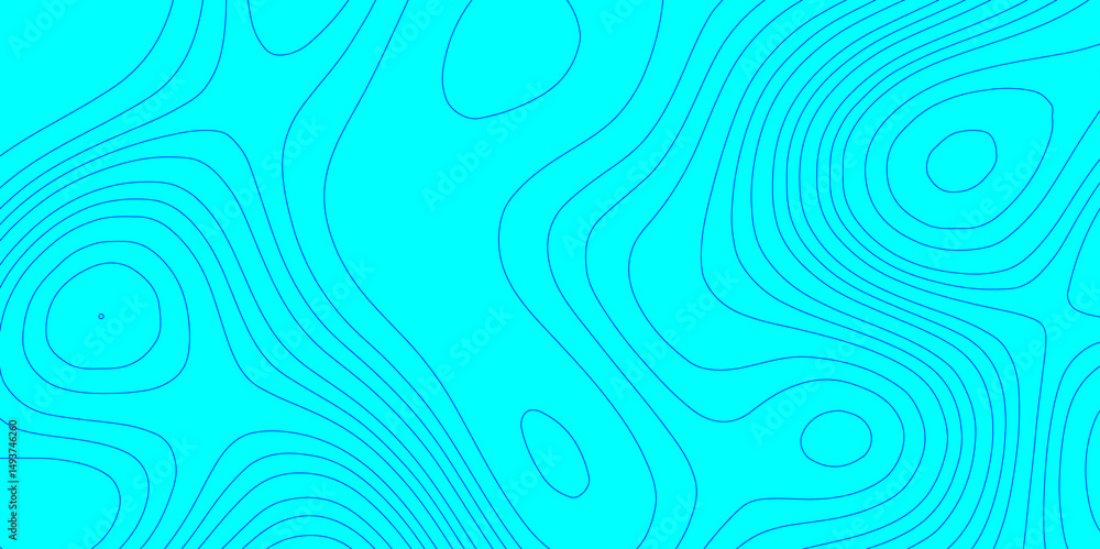 Fototapeta premium Blue geographic grid map cartography mountain relief topographic line contour texture background, blue and cyan contours wavy topography stylized curve pattern line terrain map abstract background.