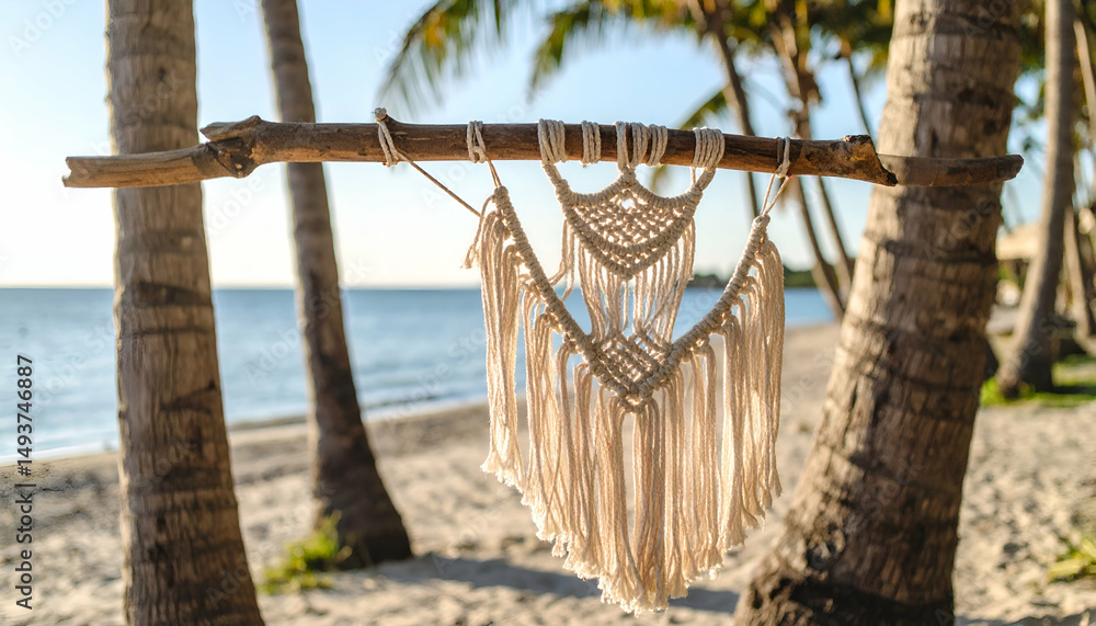 Obraz premium Beachfront Macrame Wall Hanging Coastal Bohemian Decor