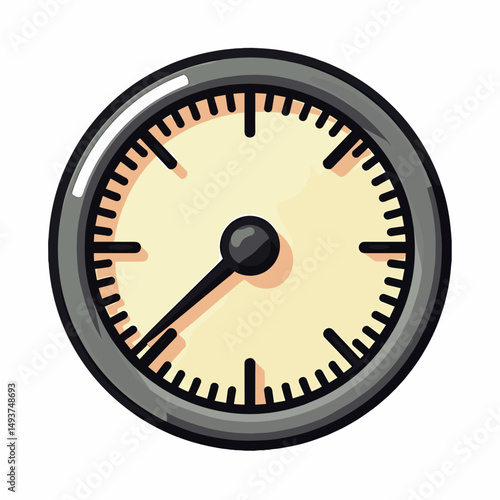 Illustration of a Round Pressure Gauge with Needle Showing Measurement, Isolated on White Background