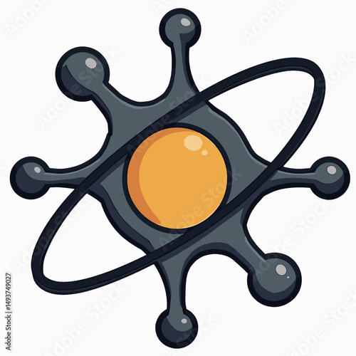 Abstract Atom Illustration with Orbiting Electrons and Central Nucleus in a Stylized Design
