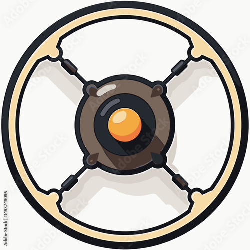 Abstract Circular Design with Central Sphere and Radial Connectors, Technical Illustration