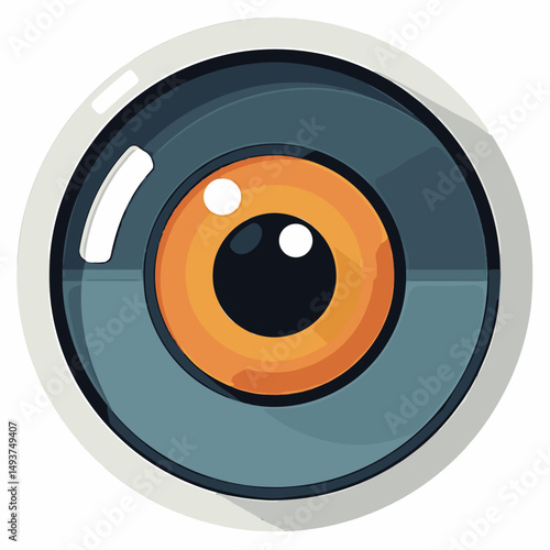 Stylized Eye Illustration with Orange Iris and Grey Sclera, Flat Design Vector Graphic