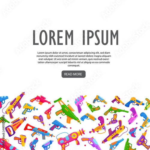 Frame space blaster guns.Laser handguns weapon.Blaster kid toy guns.Handguns or rayguns weapon.Futuristic weapon.Laser pistol.Vector flat illustration.