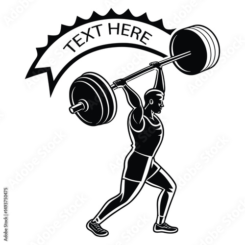 Vintage gym club logo strong man weightlifting barbell
