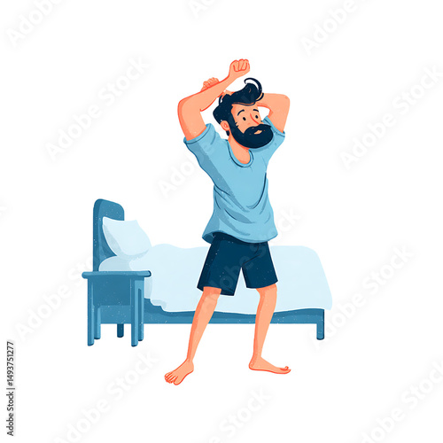 Man waking up in the morning