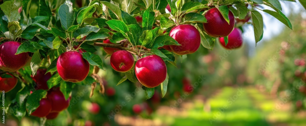 Obraz premium The Vibrant Apple Orchard Filled with Ripe Red Fruit Ready for Harvest