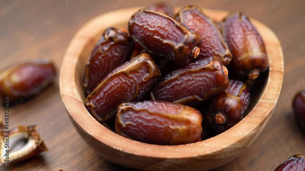 Wooden Bowl Filled With Fresh Organic Brown Dates Wooden Bowl Filled With Fresh Organic Brown Dates