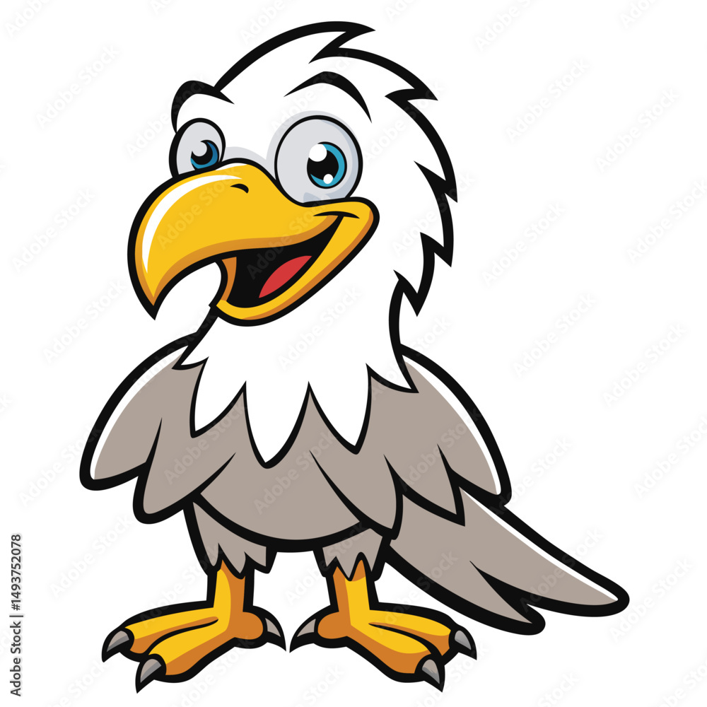 Fototapeta premium Happy cartoon eagle mascot standing upright displays vibrant colors and a joyful expression