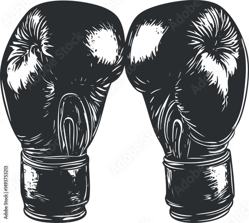 Black and white illustration of a pair of boxing gloves symbolizing boxing sport and training equipment