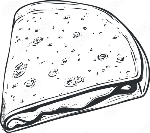 Closeup illustration of a single toasted sandwich slice with visible texture and details