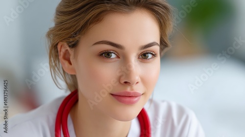 Portrait of a Caring Nurse with Stethoscope in a Bright Healthcare Environment