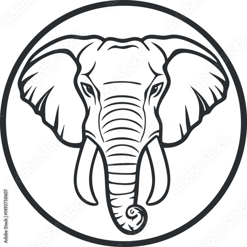 Wallpaper Mural Black and white line art illustration of an elephant head with tusks inside a circle frame. Torontodigital.ca