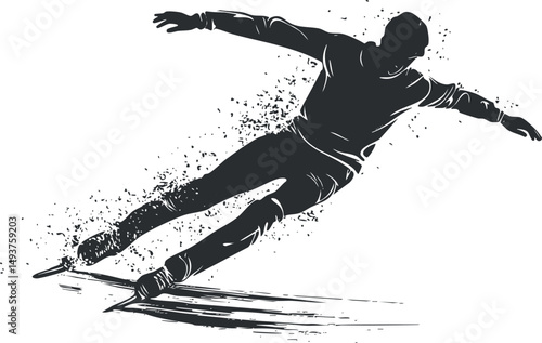 Silhouette of a speed skater in motion gliding on ice during a winter sports event or training session