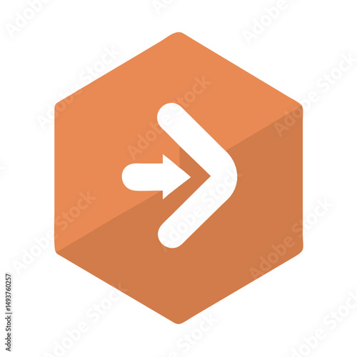 White arrow icon on orange hexagon with 3D effect