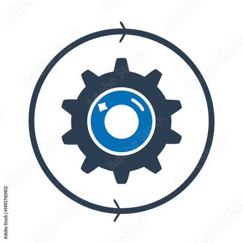 Dark blue gear inside two directional circular arrows