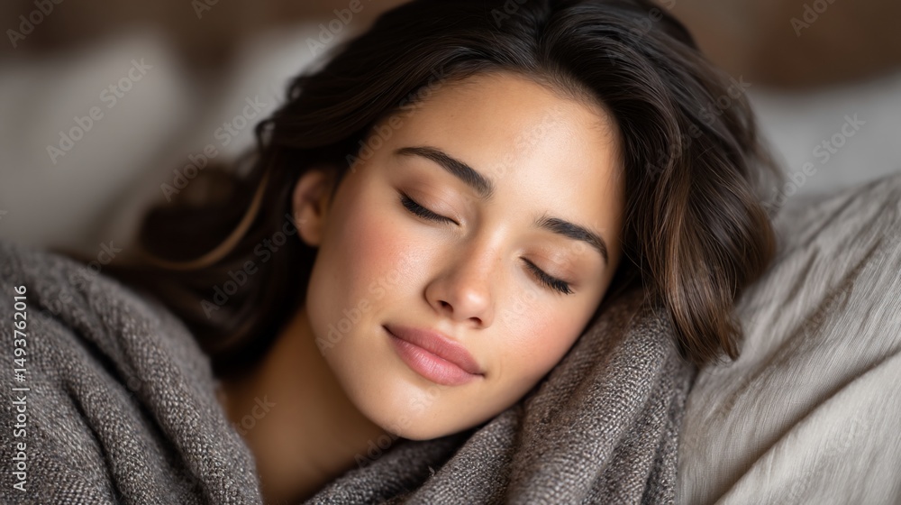 Serene woman rests enveloped in warmth Serene woman rests enveloped in warmth