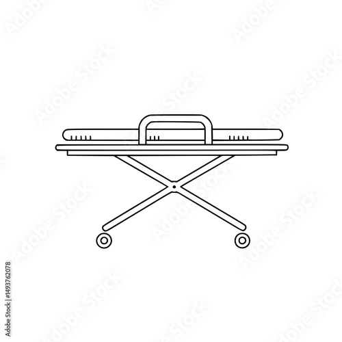 Medical stretcher with wheels in contour icons, thin line style  