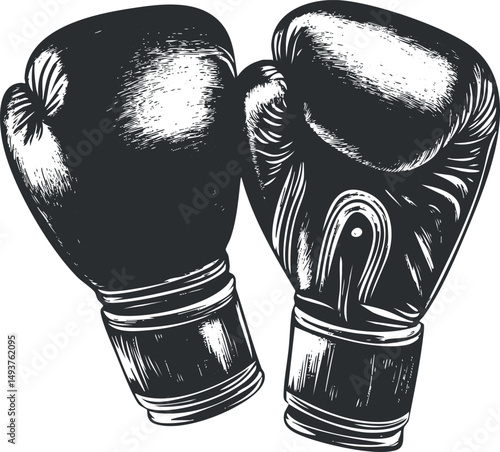 Black and white illustration of a pair of boxing gloves for fighting and training purposes