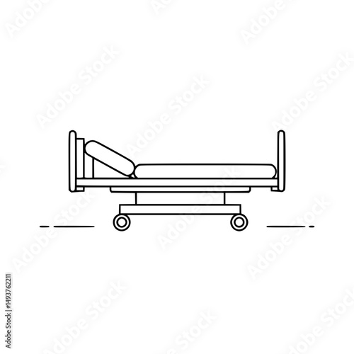 Hospital bed with adjustable frame in minimalist style, contour icon 