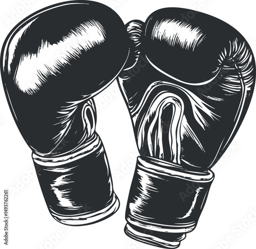 Black and white illustration of a pair of boxing gloves used for training and combat sports protection