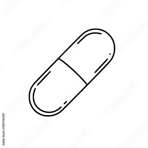 Outline of a single capsule pill in thin line style  