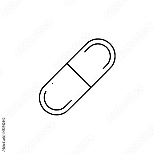 Capsule icon in thin line design representing a medication symbol  