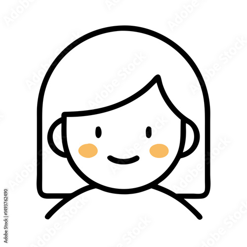 Child girl avatar in simple line art with soft expression