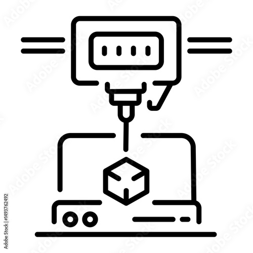 A linear icon depicting additive manufacturing