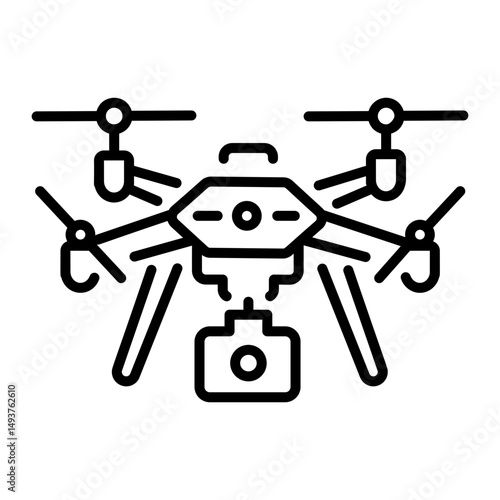 A linear icon showing a modern flying drone