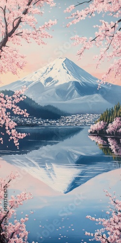 Fuji  Cherry Blossoms Reflection.