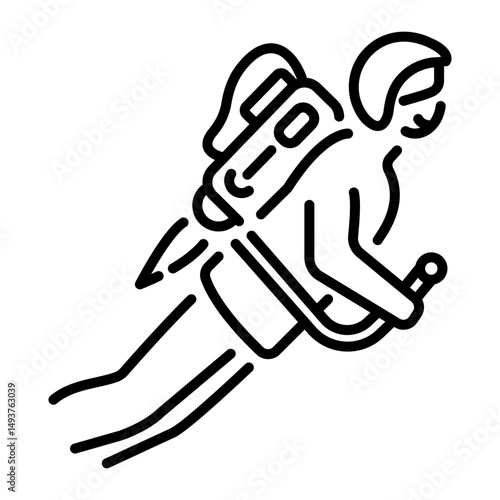 A line style icon of jetpack flying human character