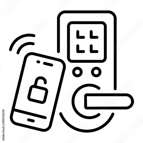 A linear icon showing ai powered smart door