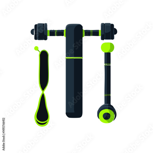 Minimal home exercise kit vector dark blue silhouette lime green accent fitness and strength training design