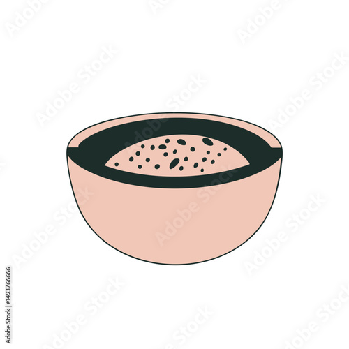 Healthy breakfast bowl illustrated a light pink silhouette vector with dark green accents representing nutritious meals in clean vector art