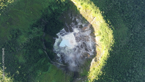 Tableau sur toile Panoramic view of Mount Mahawu volcano crater, with Mount Lokon in background, n