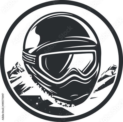 Wallpaper Mural Black and white vector illustration of a motorcycle helmet with goggles inside a circular frame Torontodigital.ca