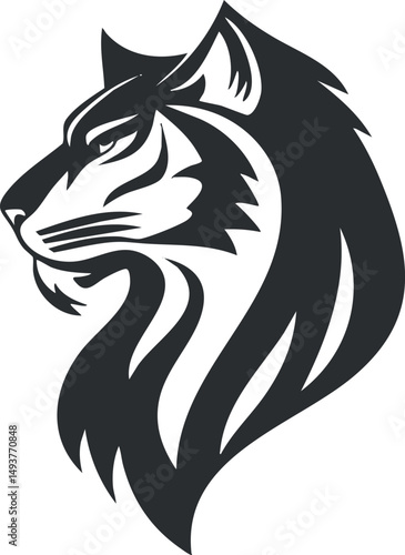 Wallpaper Mural Black and white stylized vector illustration of a cat profile with detailed fur and facial features Torontodigital.ca