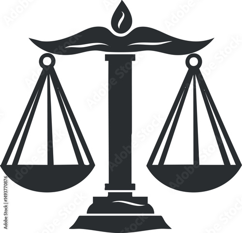 Black and white icon of a justice scale symbolizing law fairness and legal balance.