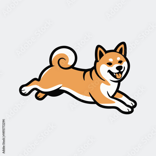 Happy shiba inu dog running playful cartoon