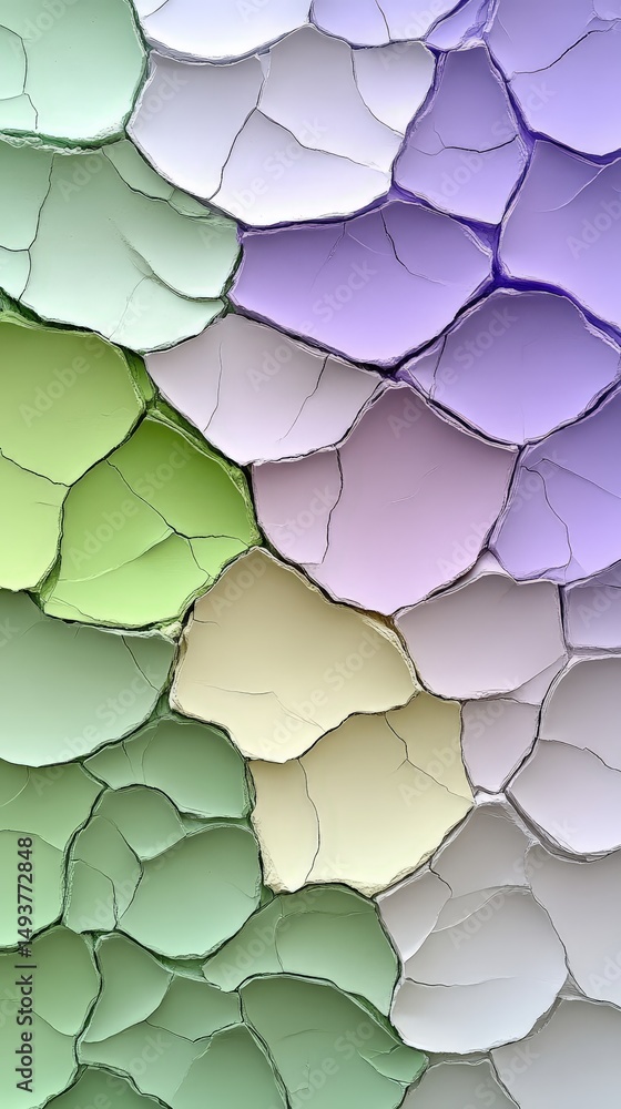 Cracked pastel paint macro texture in soft green, lavender and yellow tones Cracked pastel paint macro texture in soft green, lavender and yellow tones