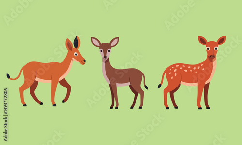 Three adorable cartoon deer illustrations set