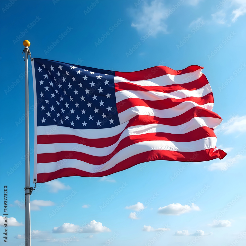 Obraz premium American flag waving in a blue sky