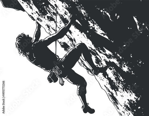 Silhouette of a person rock climbing on a steep cliff showing strength and outdoor adventure