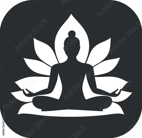 Silhouette of a person meditating in lotus pose with lotus flower background symbolizing spirituality and calm