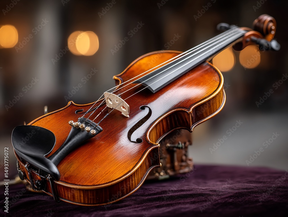 Violins elegant posture on plush cloth Violins elegant posture on plush cloth